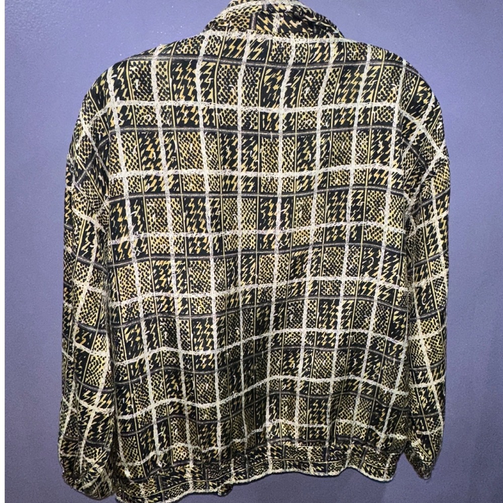 Out Brook Womens 100% Silk Zip Up Bomber Jacket Gold Black Funnel Neck Vintage L - Picture 6 of 7